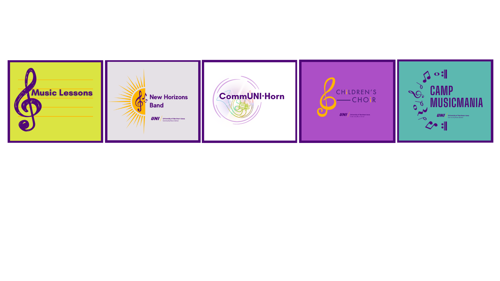 Decorative logos for community music school programs