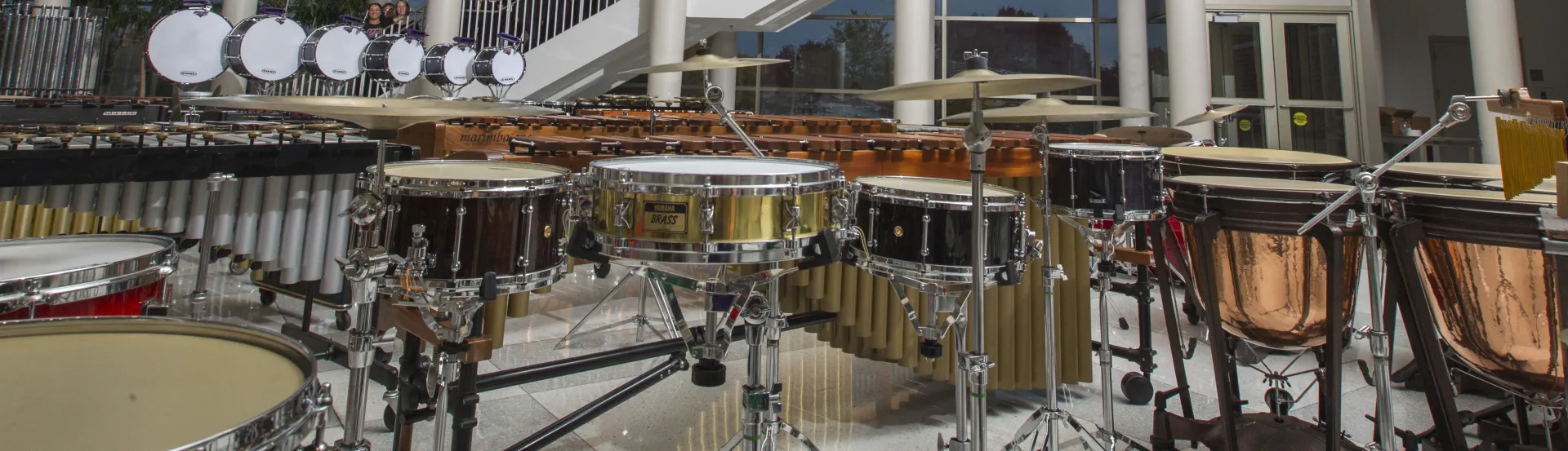 Percussion instruments in Gallagher Bluedorn lobby