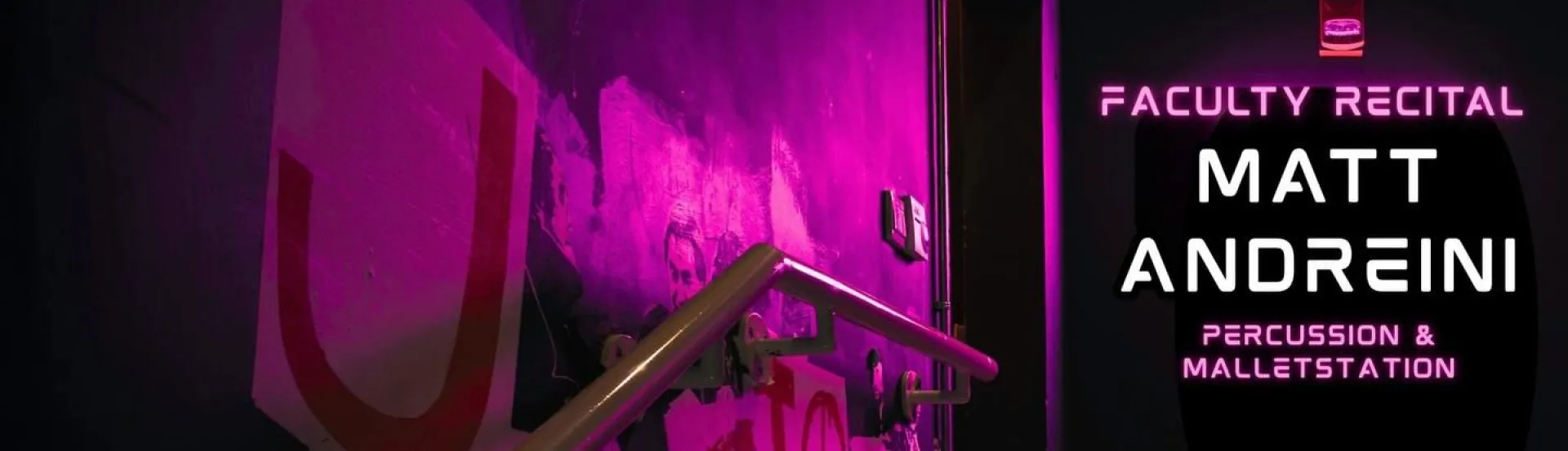 Promotional graphic for Matt Andreini, percussion and MalletStation faculty recital